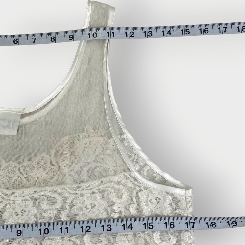 Vtg Teddy Slip Dress | White | Sheer Mesh Lace Sequin | Angelcore Coquette - Picture 6 of 8